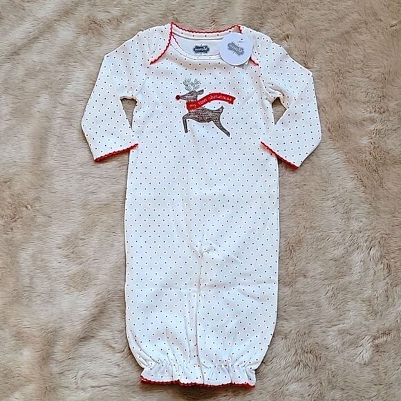 MUD PIE "MY FIRST CHRISTMAS" REINDEER CONVERTIBLE GOWN/ROMPER, SZ 0-3 MOS. - NEW - Picture 3 of 12